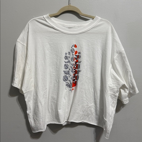 FP Movement by Free People Tops - Free People Movement Inspire Boxy Cropped Shirt Size L White Orange Blue Logo